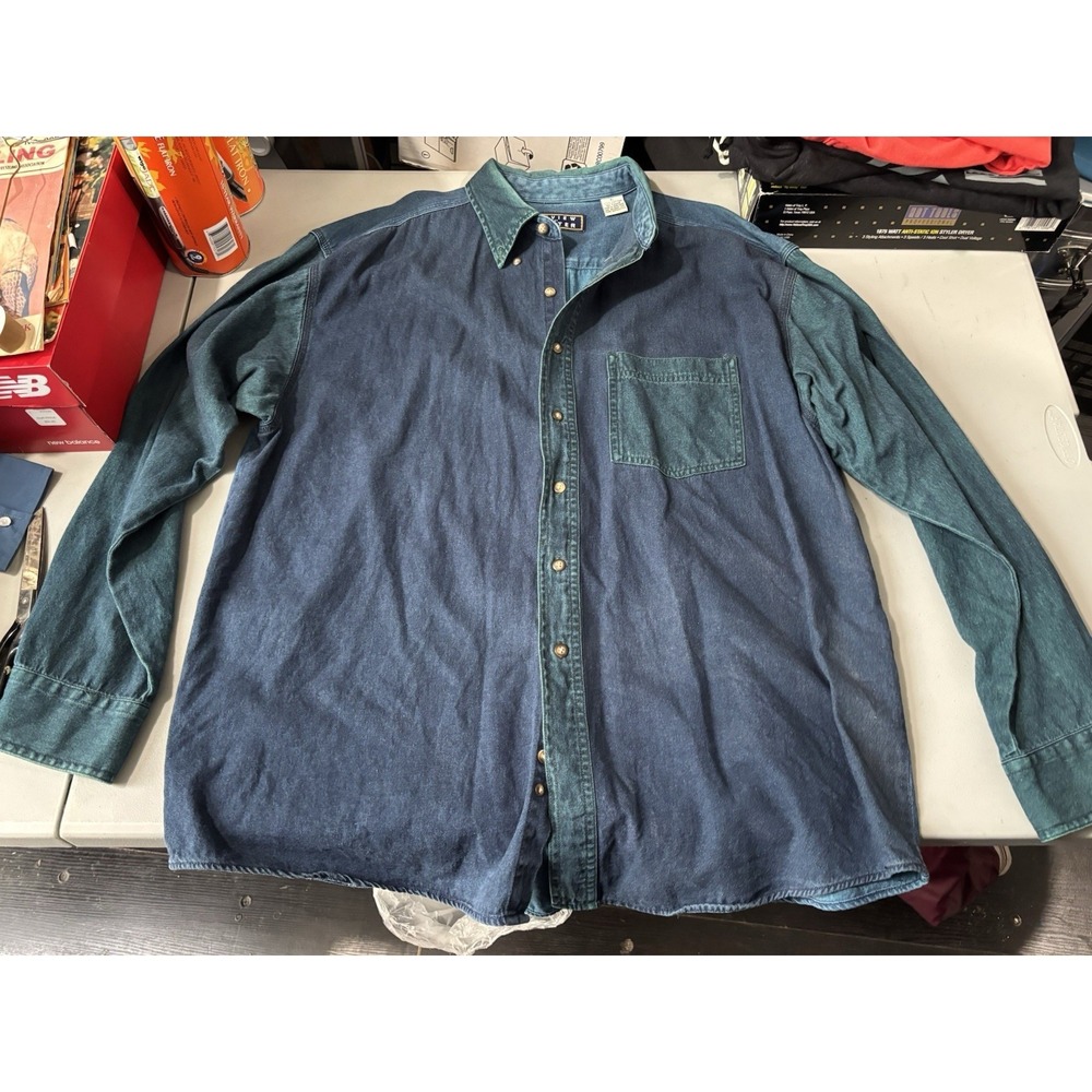 Vintage Review by Baxter Shirt Mens XL Long Sleeve Denim Green